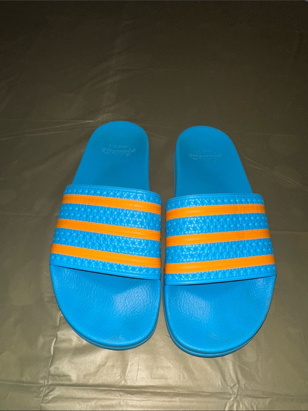 adidas Women’s Adilette Blue and Orange Slide Sandals